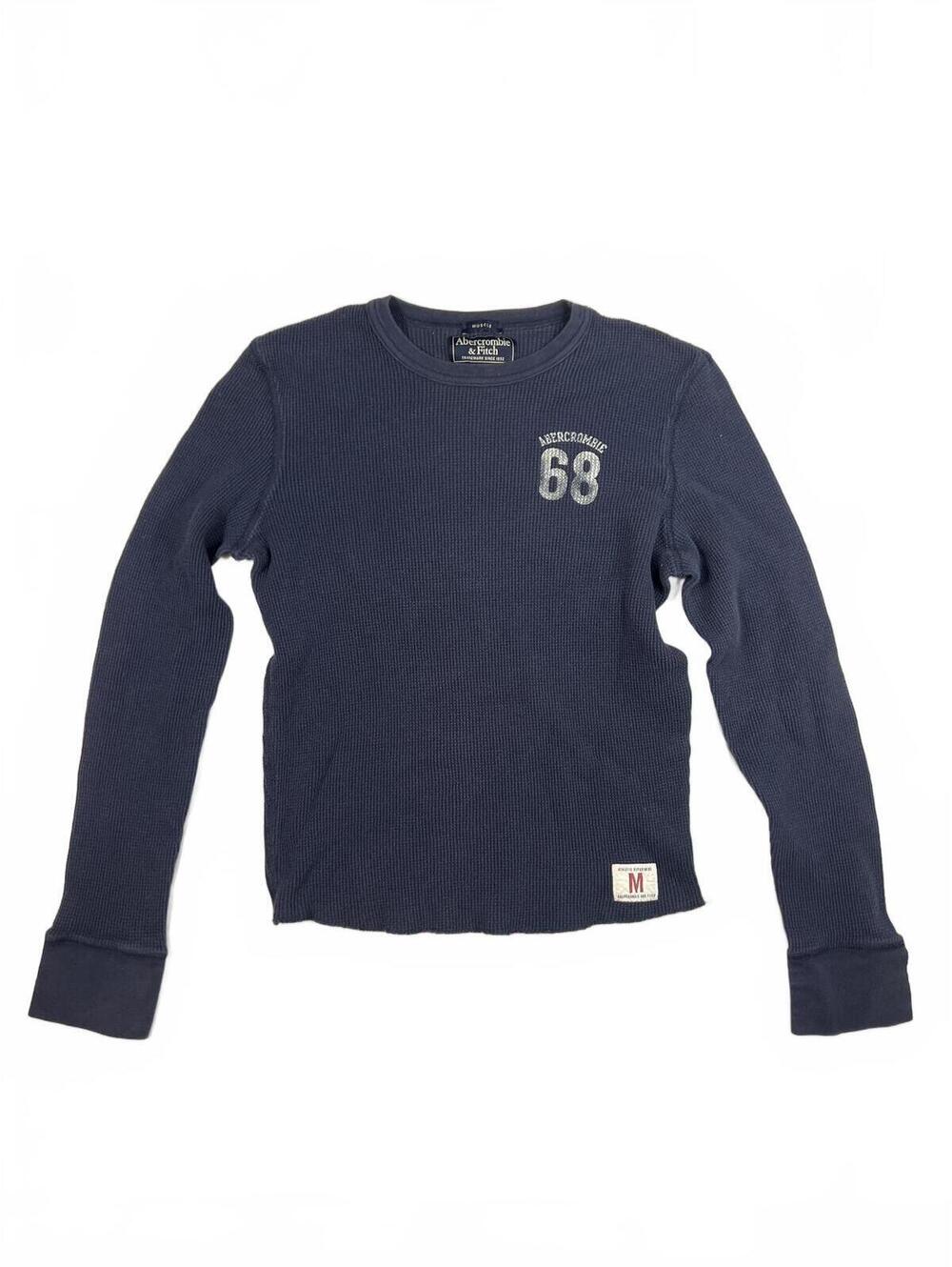 Abercrombie & Fitch Muscle Fit Navy Blue Thermal Long Sleeve Shirt Medium